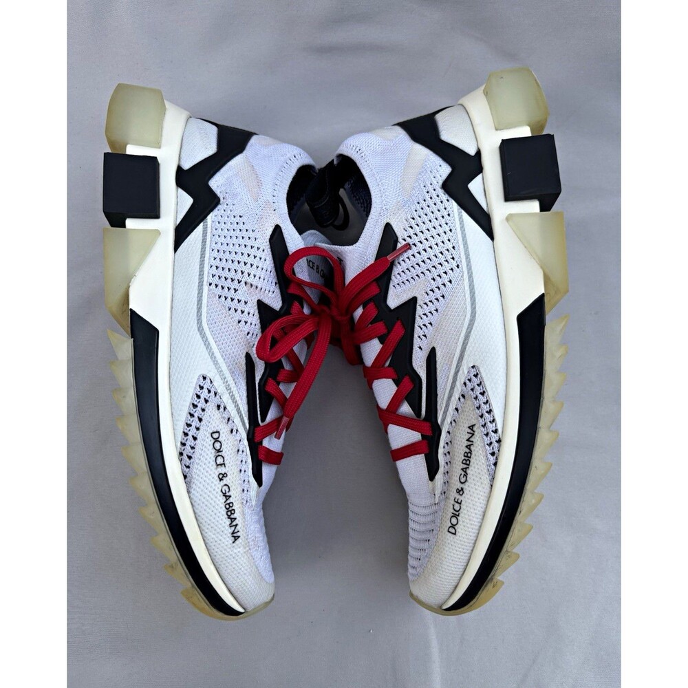 Dolce & Gabbana Low-Top Knit Sneakers White/Black/Red Lace-Up Breathable CS1822